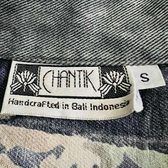 Chantik Handcrafted in Bali Blue Colorful Pastel Denim Cropped Boho Jacket Small - Picture 7 of 8